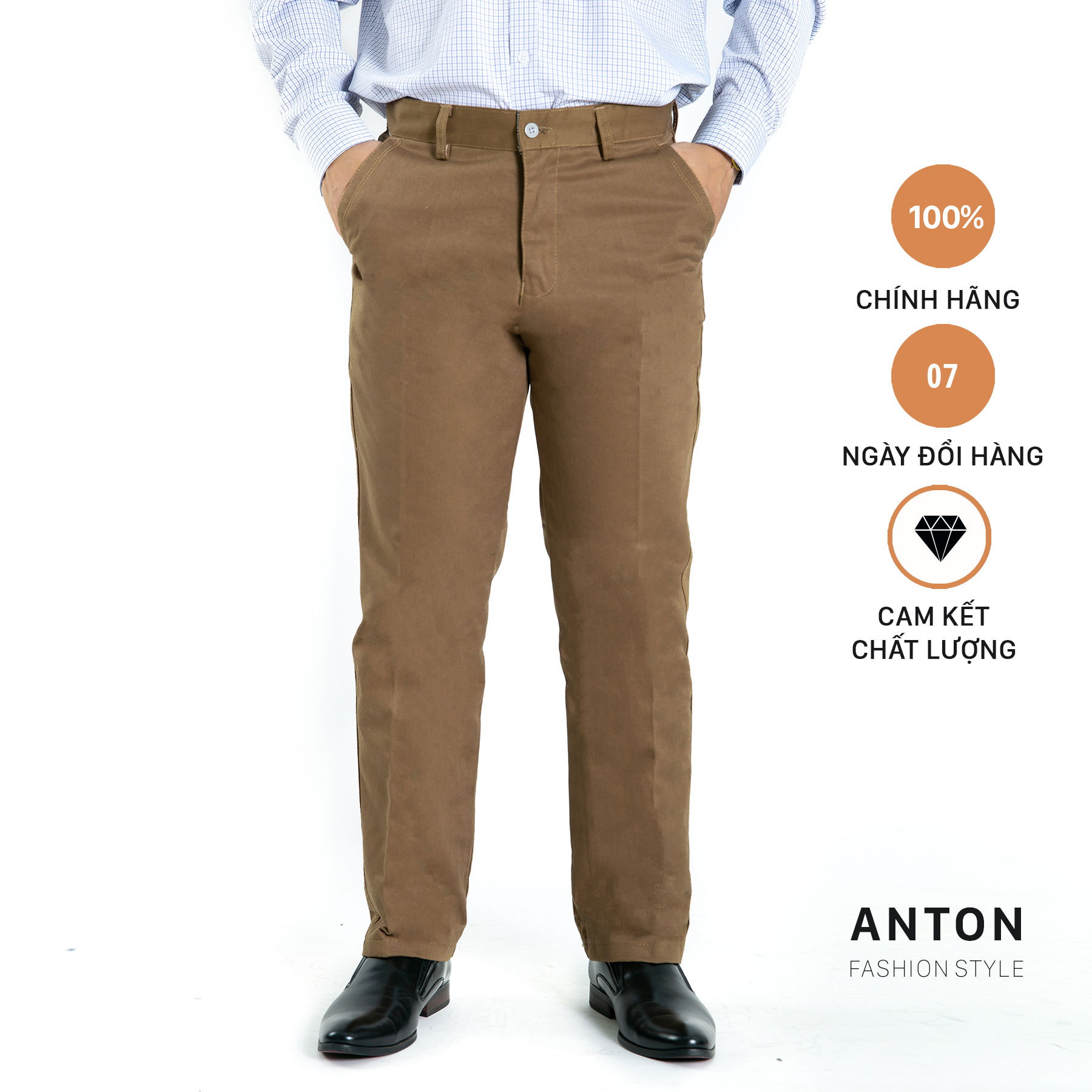 Quần kaki nam công sở trung niên màu nâu thương hiệu anton - kaki01