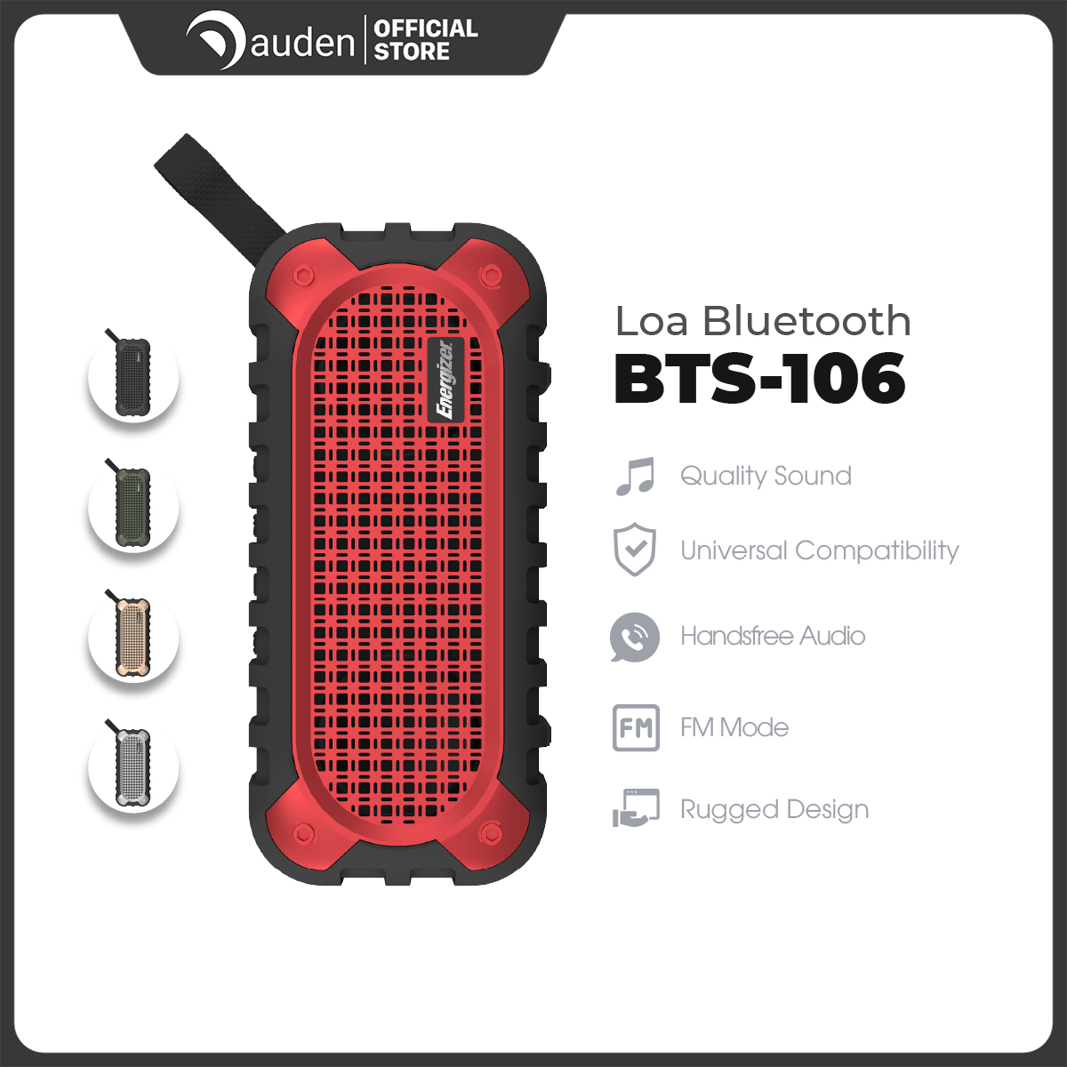 Loa Bluetooth di động Energizer BTS-106 kiêm sạc dự phòng - Kết nối bluetooth 5.0, Tích hợp micro, hỗ trợ FM radio, thẻ Micro SD, cổng sạc USB-A - HÀNG CHÍNH HÃNG