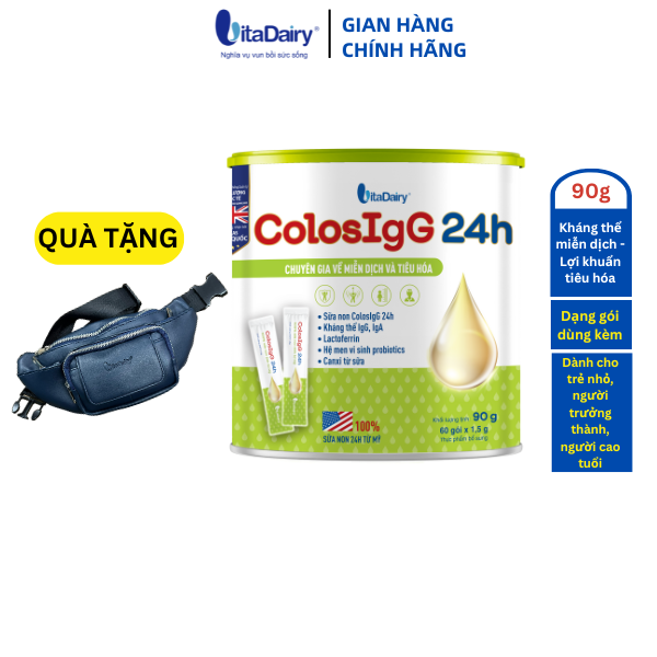 [MUA 2 LON CÙNG LOẠI TẶNG TÚI ĐEO CHÉO CAO CẤP] TPBS ColosIgG 24h dạng gói 90g giúp tăng đề kháng, miễn dịch, giảm bệnh vặt cho bé - VitaDairy
