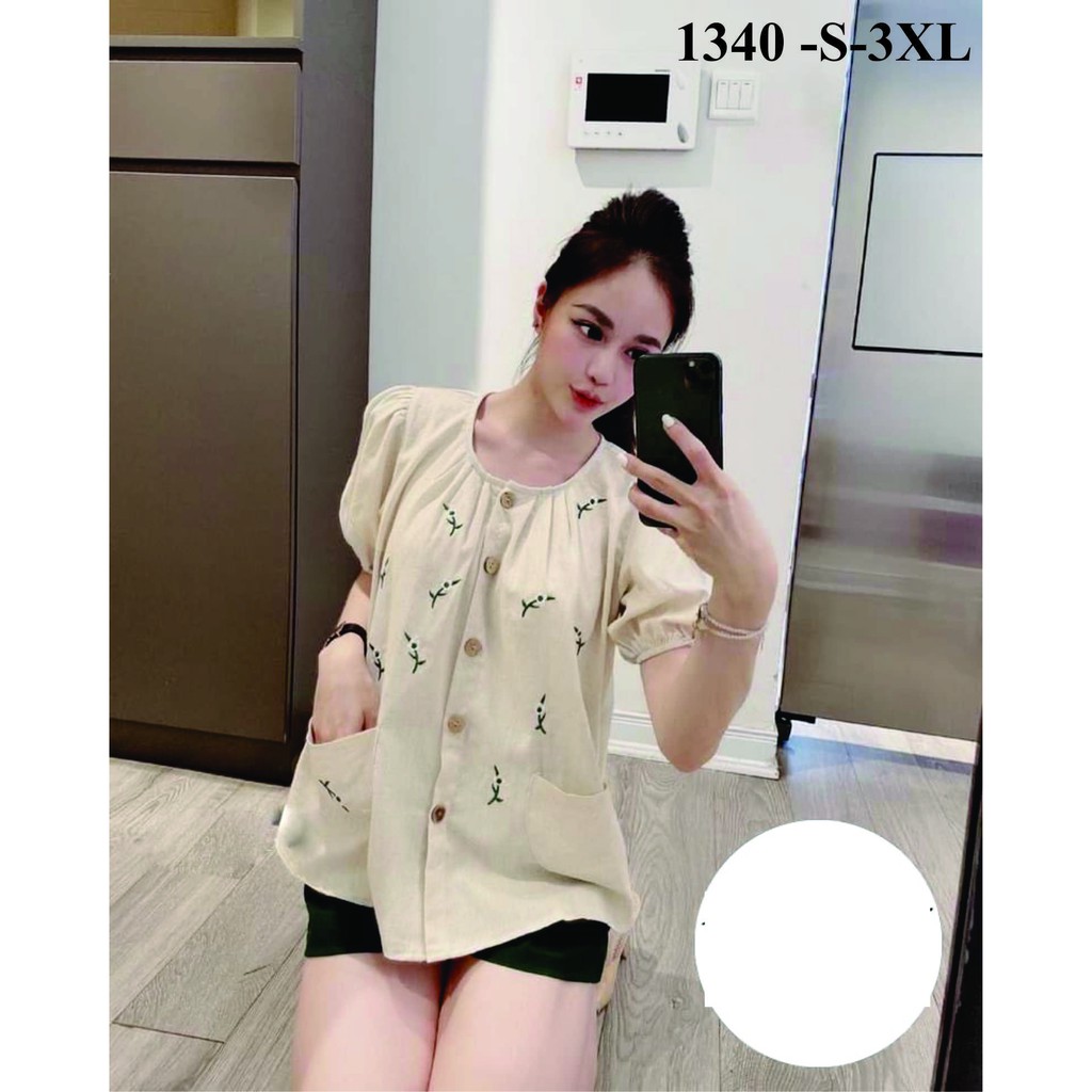 Rập giấy mã 1340 - bộ áo cổ tròn xếp ly