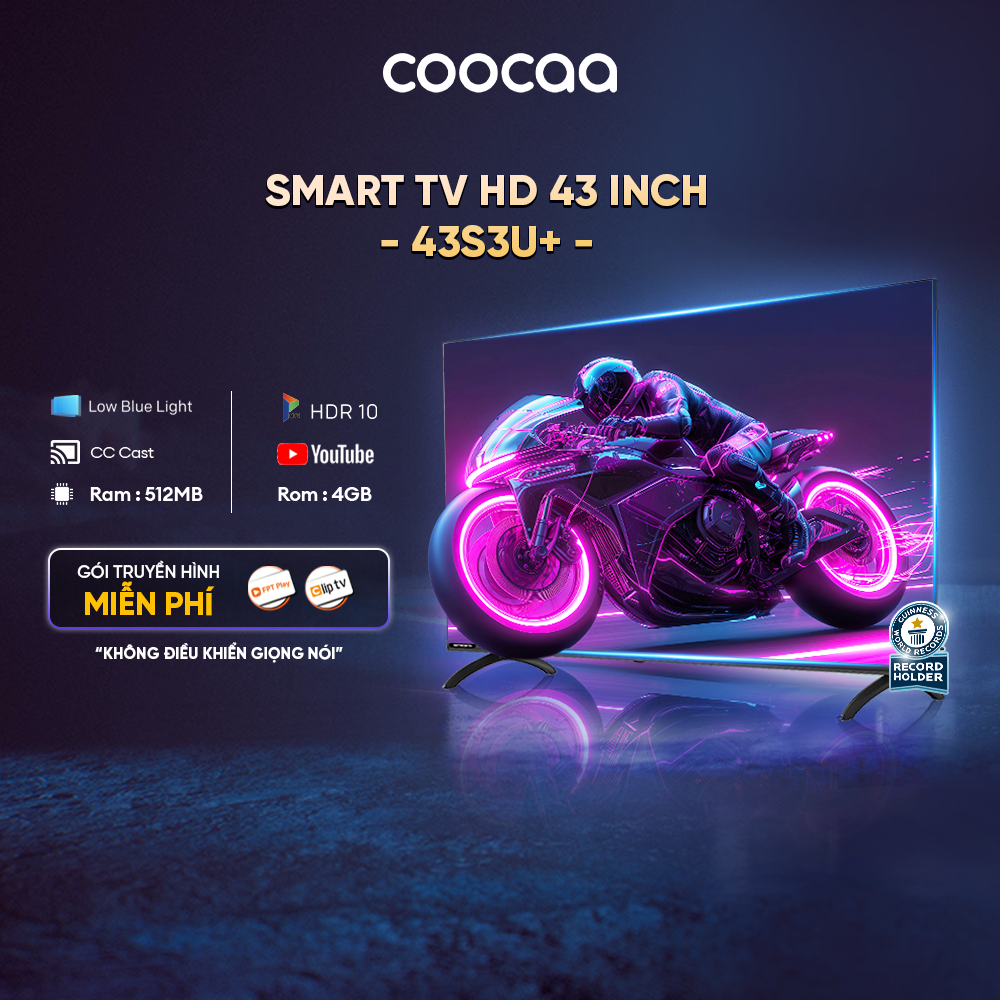  Tivi 43 inch Giá Rẻ SMART TV FHD Coocaa 43 inch 43S3U+ Full HD - tivi giá rẻ - CC Cast Dolby audio Youtube Hệ điều hành OS Coolita - Tặng 1 Năm ClipTV FPT 12 