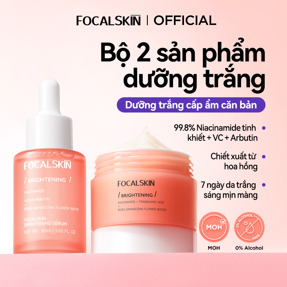FOCALSKIN Combo Serum + Kem Dưỡng Trắng Da Mờ Thâm Mụn Vitamin C + Niacinamide B3| 15ml + 30g