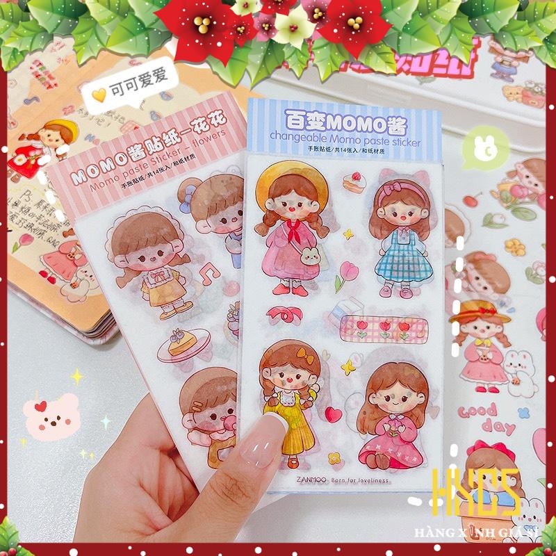 Sticker Momo 10 tờ đáng yêu, Sticker HXGS chất liệu pet dễ thương