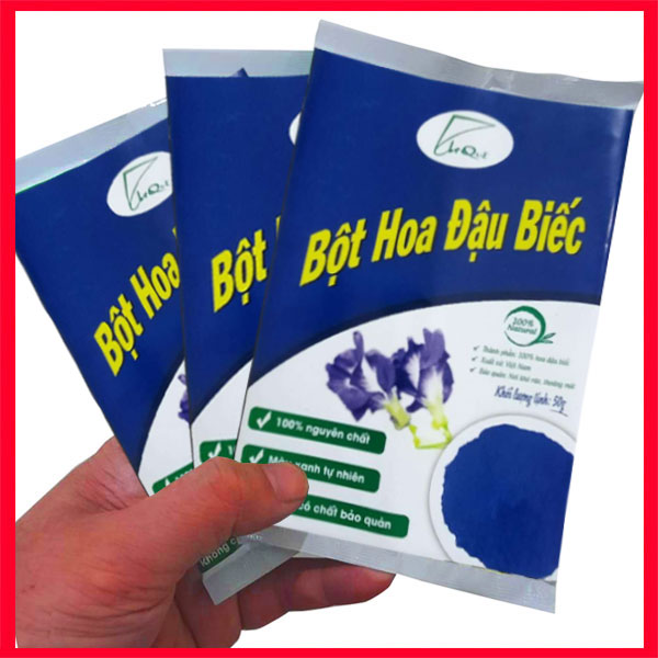 Bột Hoa Đậu Biếc Gói 50gr nguyên chất 100% từ hoa đậu biếc chuyên dùng tạo màu thực phẩm xôi bánh thạch rau câu đồ uống