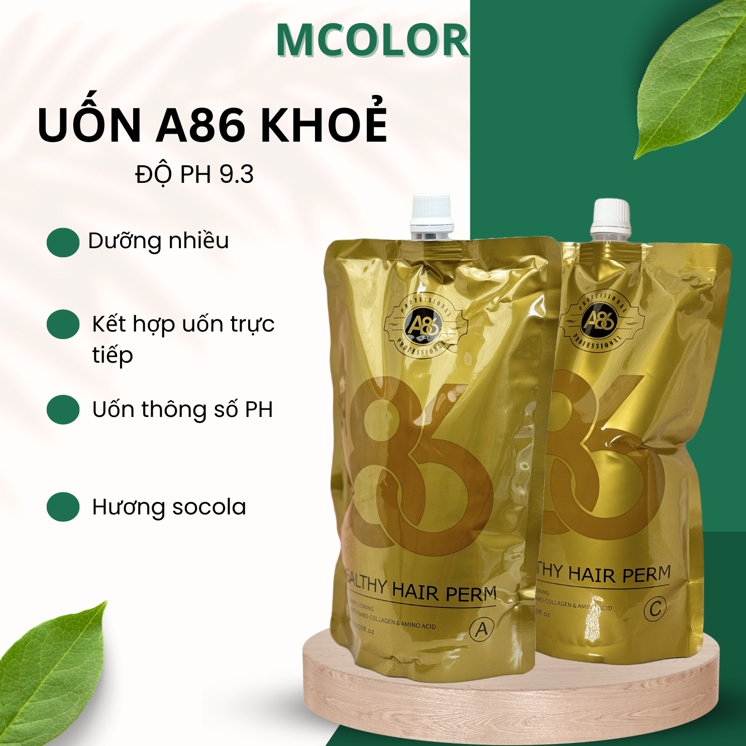 Thuốc uốn tóc duỗi tóc A86 vàng nồng độ PH9.3 hương socola túi 1000ml