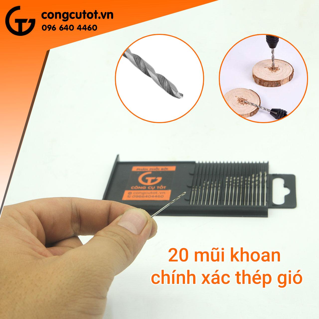 Bộ 20 mũi khoan 0.3-1.6mm bằng thép gió
