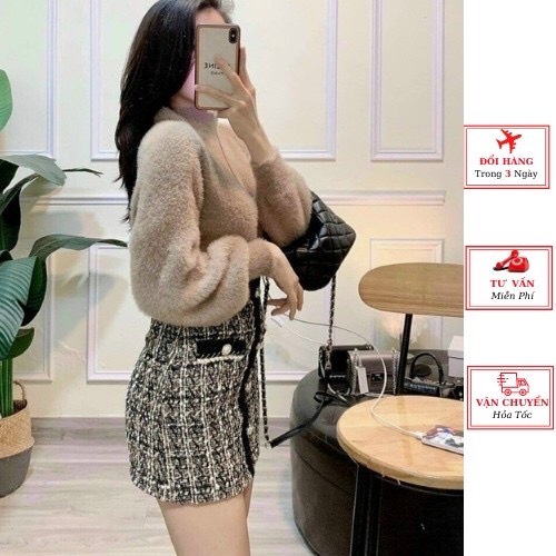 Áo len lông thỏ tay dài