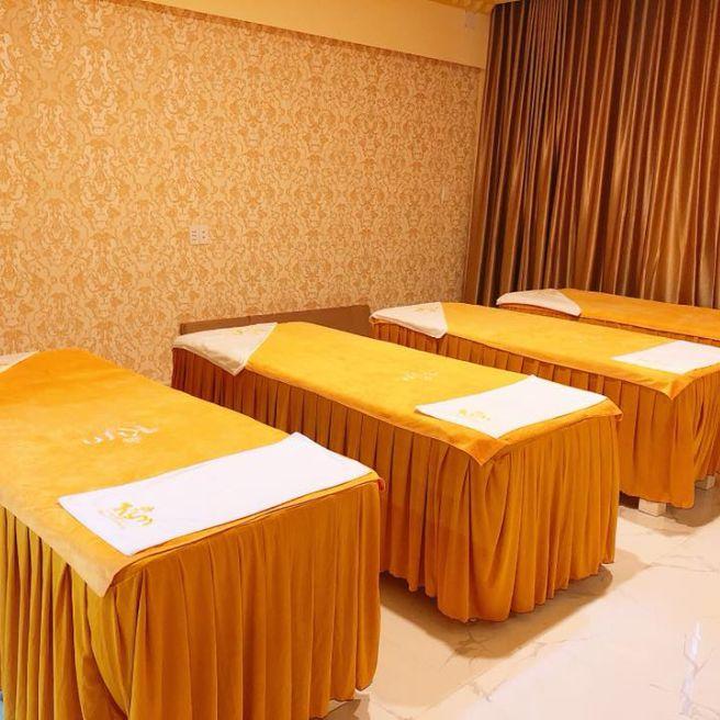 Combo 1 bộ 3 khăn Spa cao cấp Vàng bò sang trọng gồm 1 khăn trải giường, 1 khăn quấn body, 1khăn trải gối