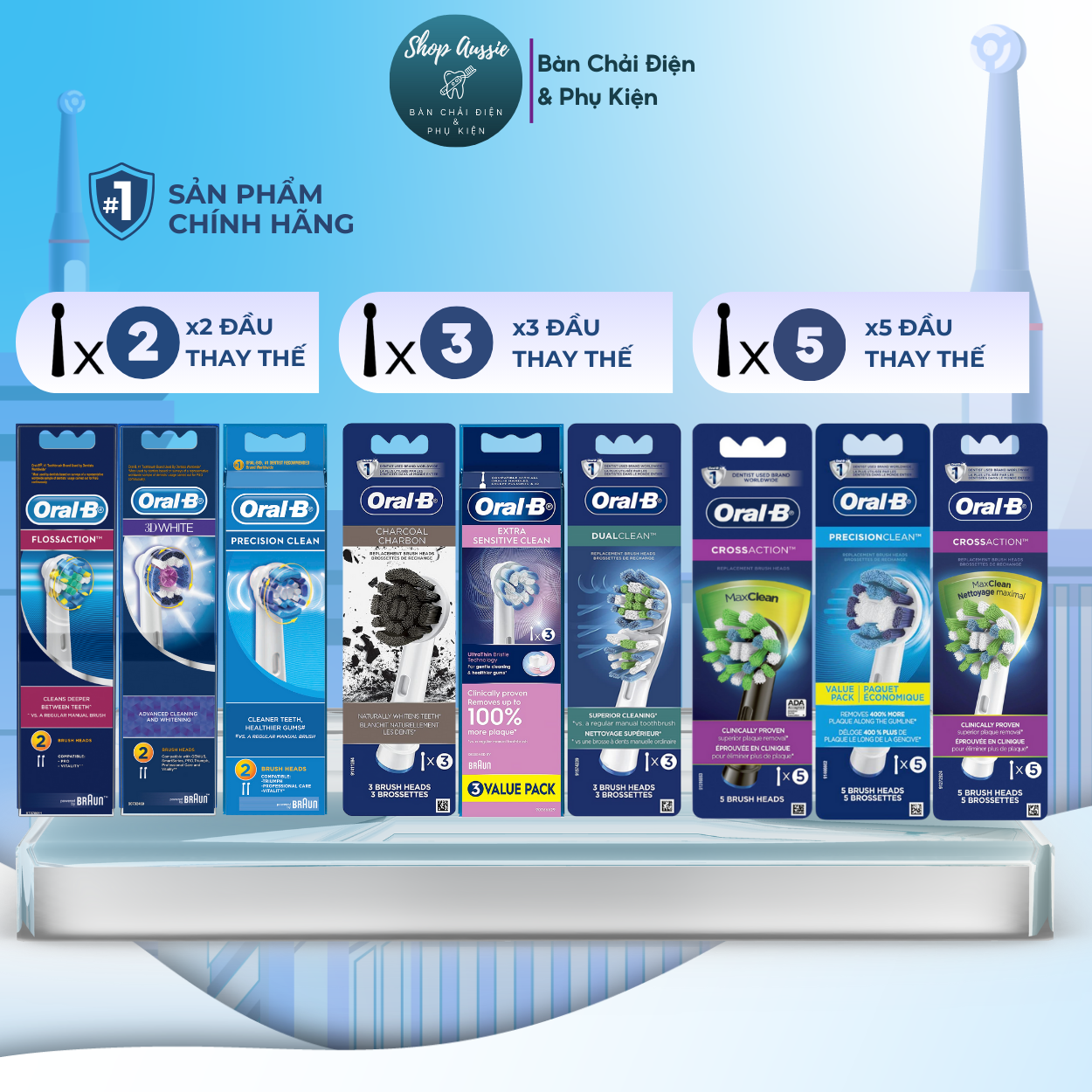 Đầu bàn chải điện oral-b cho người lớn - nhiều loại đầu thay thế oral-b cross action, gum care, 3dwhite, sensitive, flossaction, dual clean, charcoal, ortho care