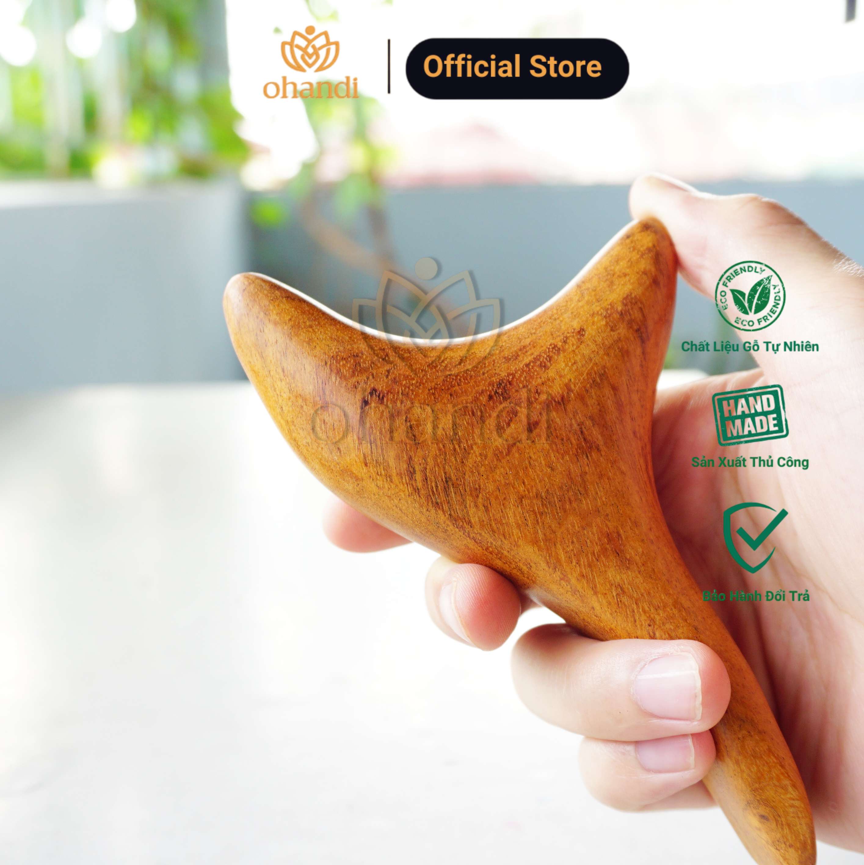 Dụng Cụ Bấm Huyệt 3 Cạnh Hình Chim Én. Chất liệu gỗ hương tự nhiên, không phản ứng da người | Ohandi Shop