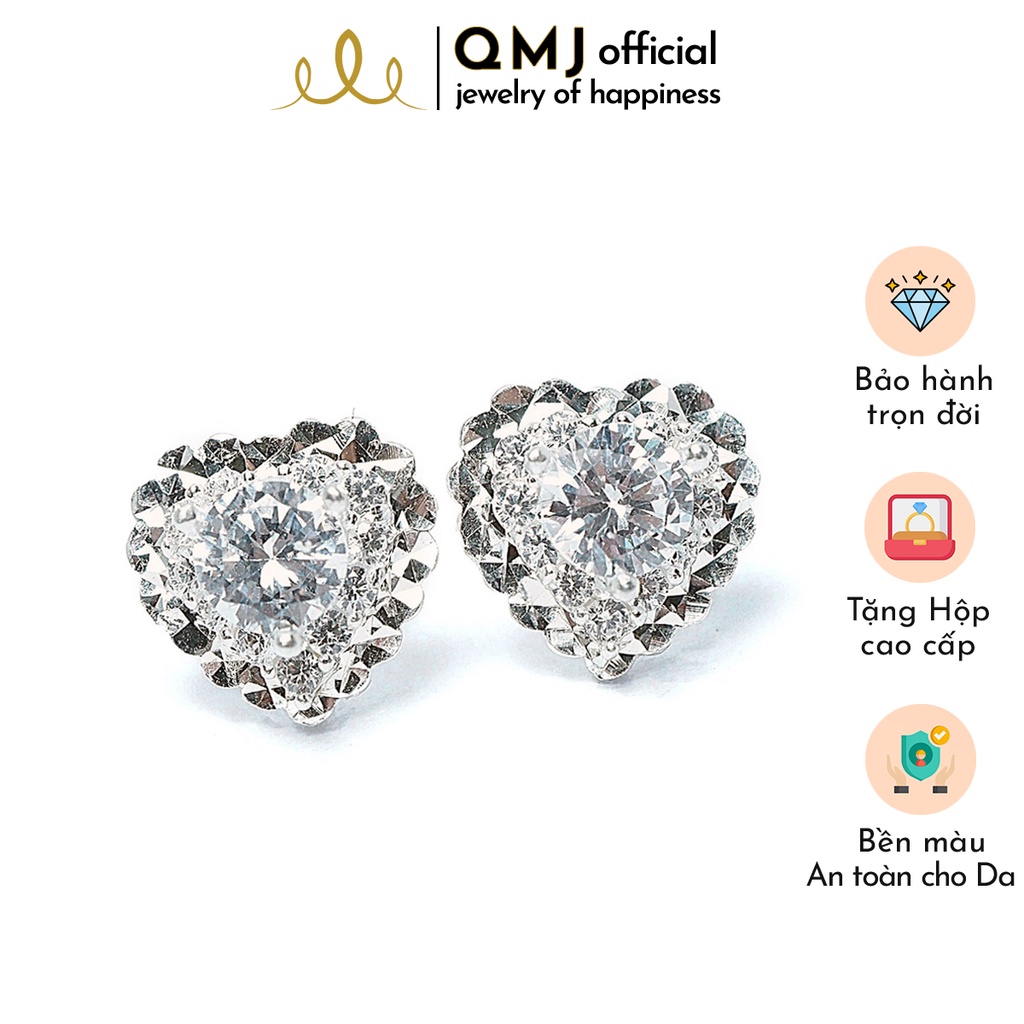 QMJ Bông tai bạc tim 3 lớp đính đá tròn đơn giản, tinh tế bạc 925 cao cấp khuyên tai đôi dành cho nữ thích hoa tai đơn giản thích phụ kiện thời trang nữ đẹp và phong cách cá tính - QKL0191