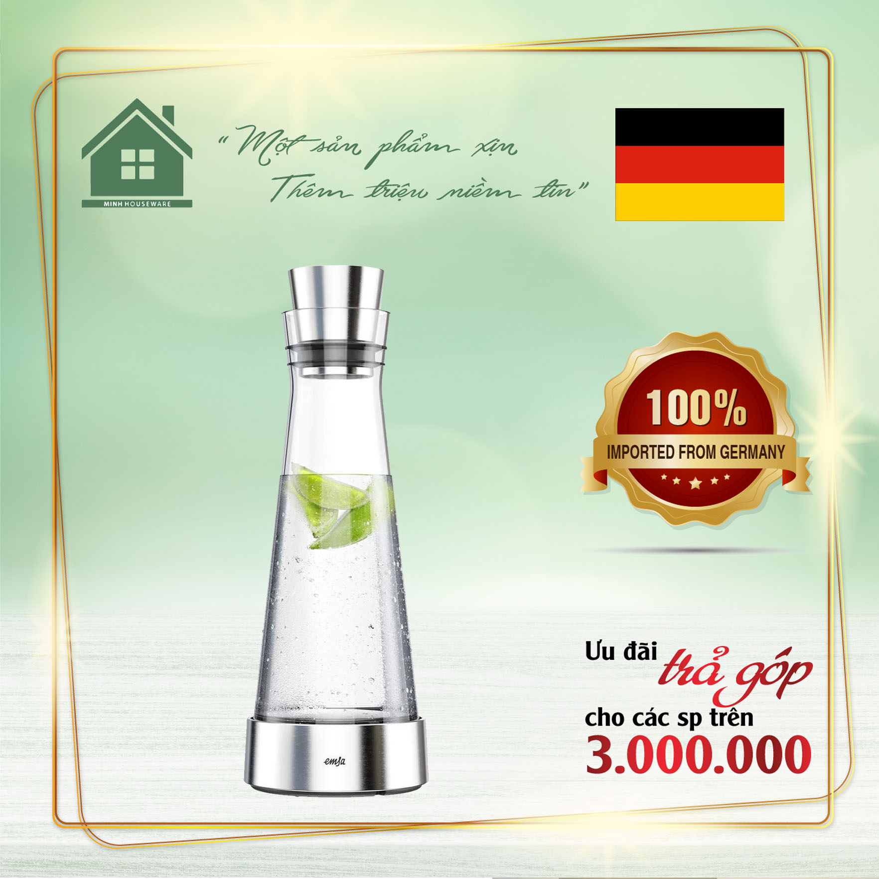Bình giữ lạnh emsa flow slim carafe 514233 dung tích 1 lít - nhập khẩu đức - minh housewares giúp cho nước uống luôn được mát và sang trọng để trên bàn khách, thích hợp để phòng khác, trang trí hoặc làm quà biếu