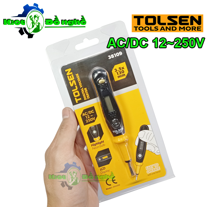 Bút thử điện 12-250v ac/dc tolsen 38109 - vít thử điện có màn hình lcd - kiot đồ nghề