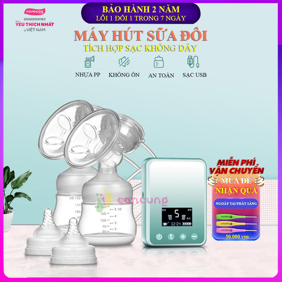 Máy hút sữa điện đôi không cần cắm dây, Máy vắt sữa thông minh tích hợp màn hình LED, cổng sạc USB, vừa massage vừa hút sữa, 9 cấp độ an toàn và tiện lợi ( Bảo hành 2 năm lỗi 1 đổi 1 trong 7 ngày )