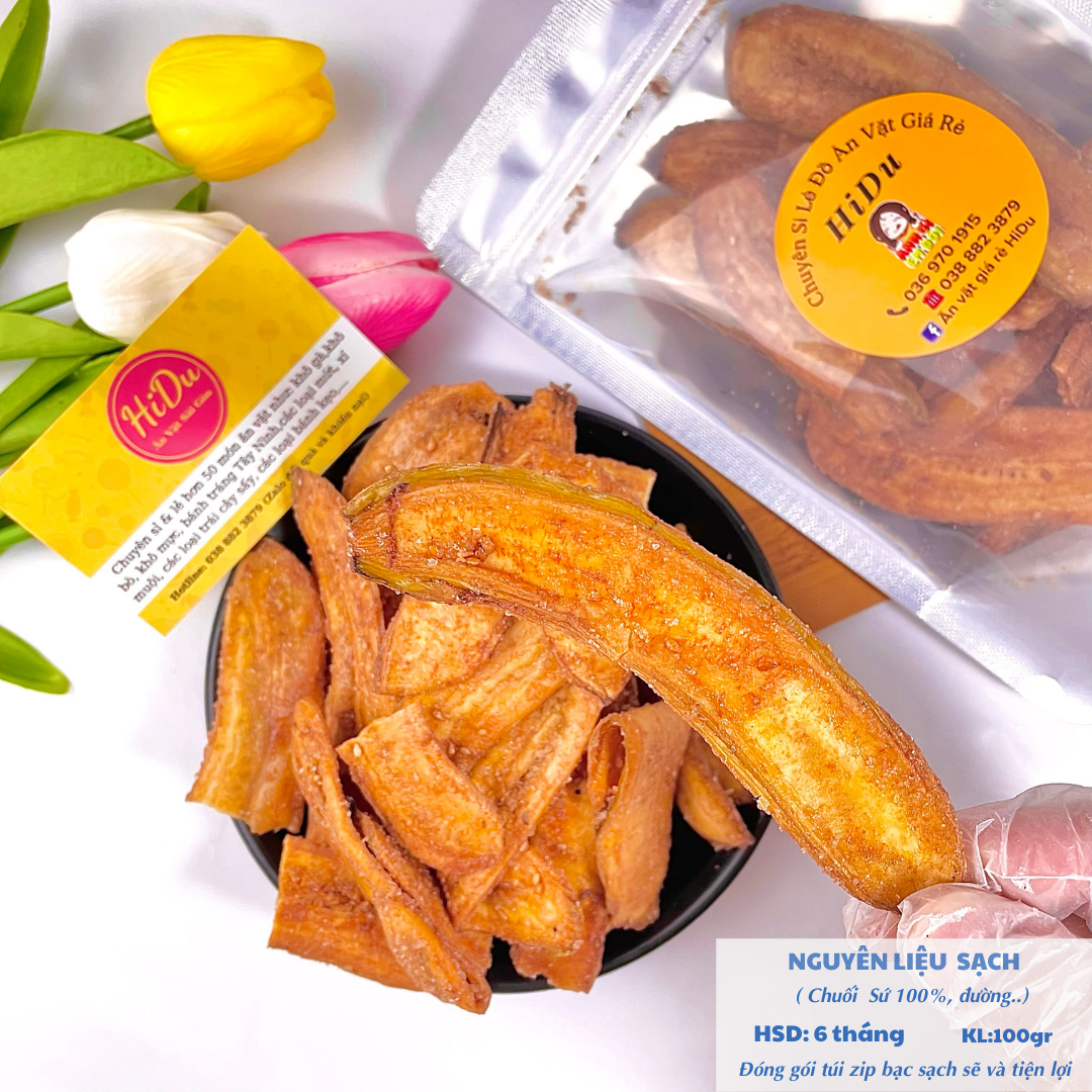 Chuối sấy mè gừng 100gr giòn thơm hàng loại 1 Ăn vặt HiDu vừa ngon vừa rẻ