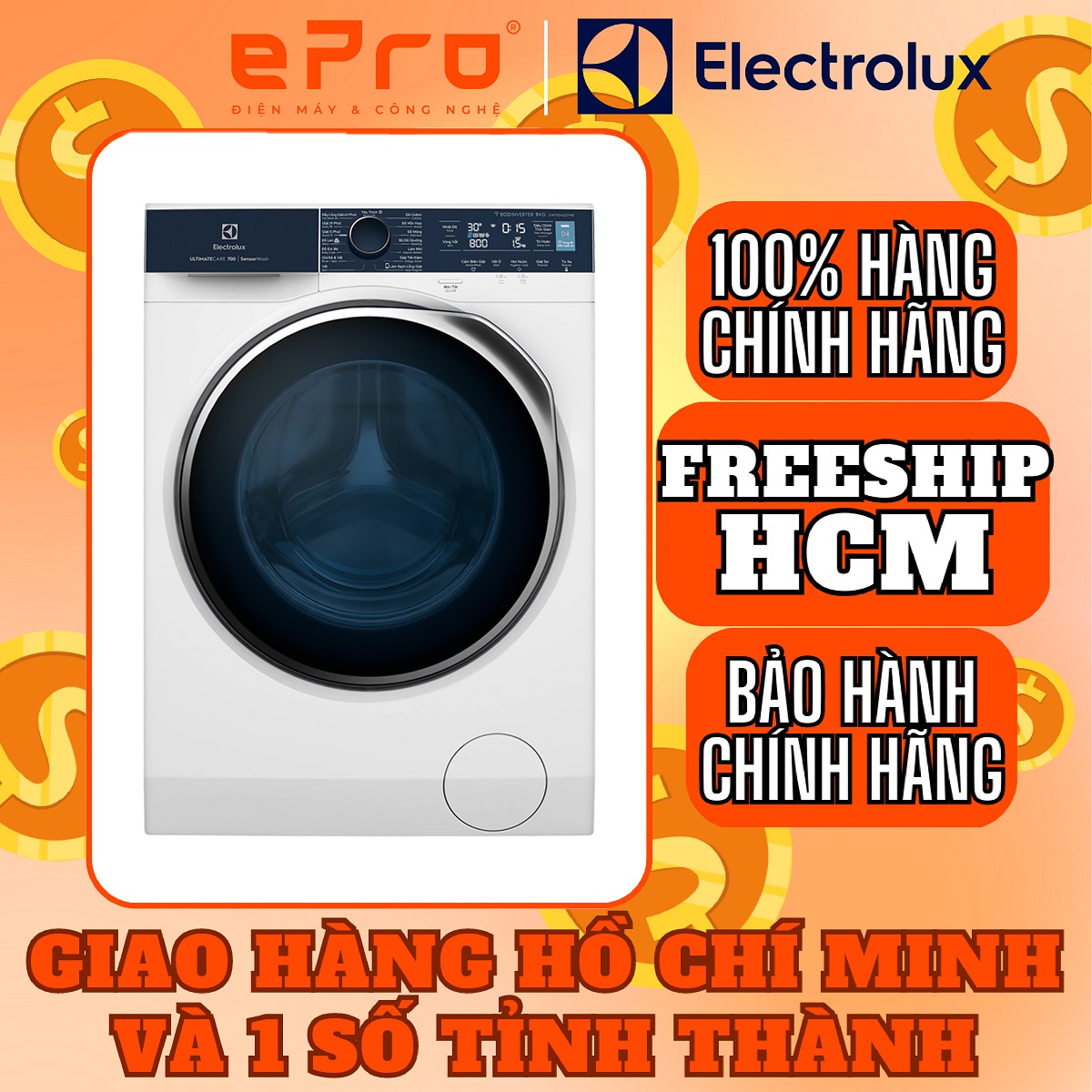 Máy giặt Electrolux EWF9042Q7WB 9kg Inverter Giặt nhanh tiện lợi