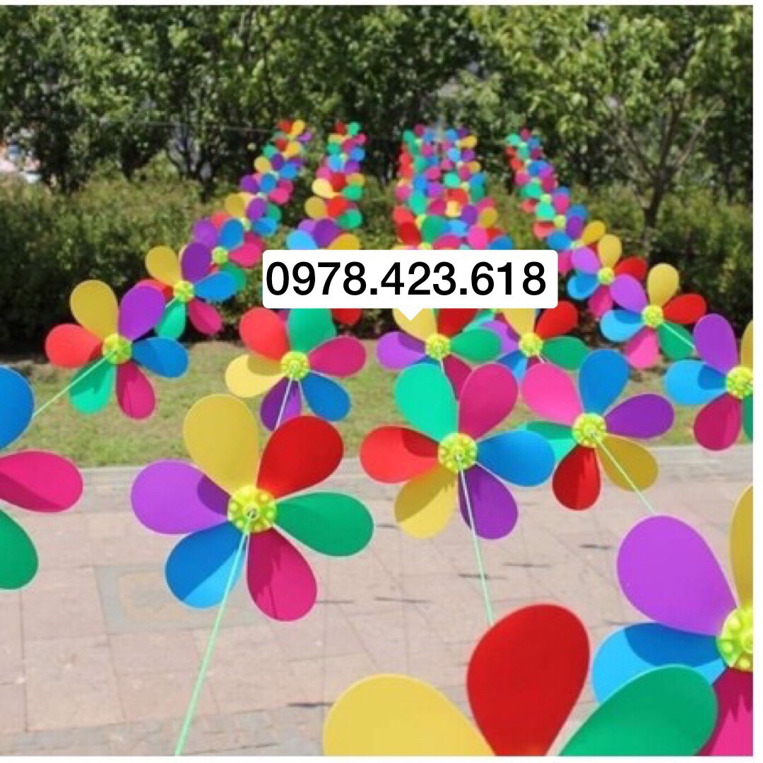 Bộ chong chóng hoa dây  gắn sẵn 10m 10 hoa chong chóng dây treo, dày dặn/ chong chóng hoa tay cầm
