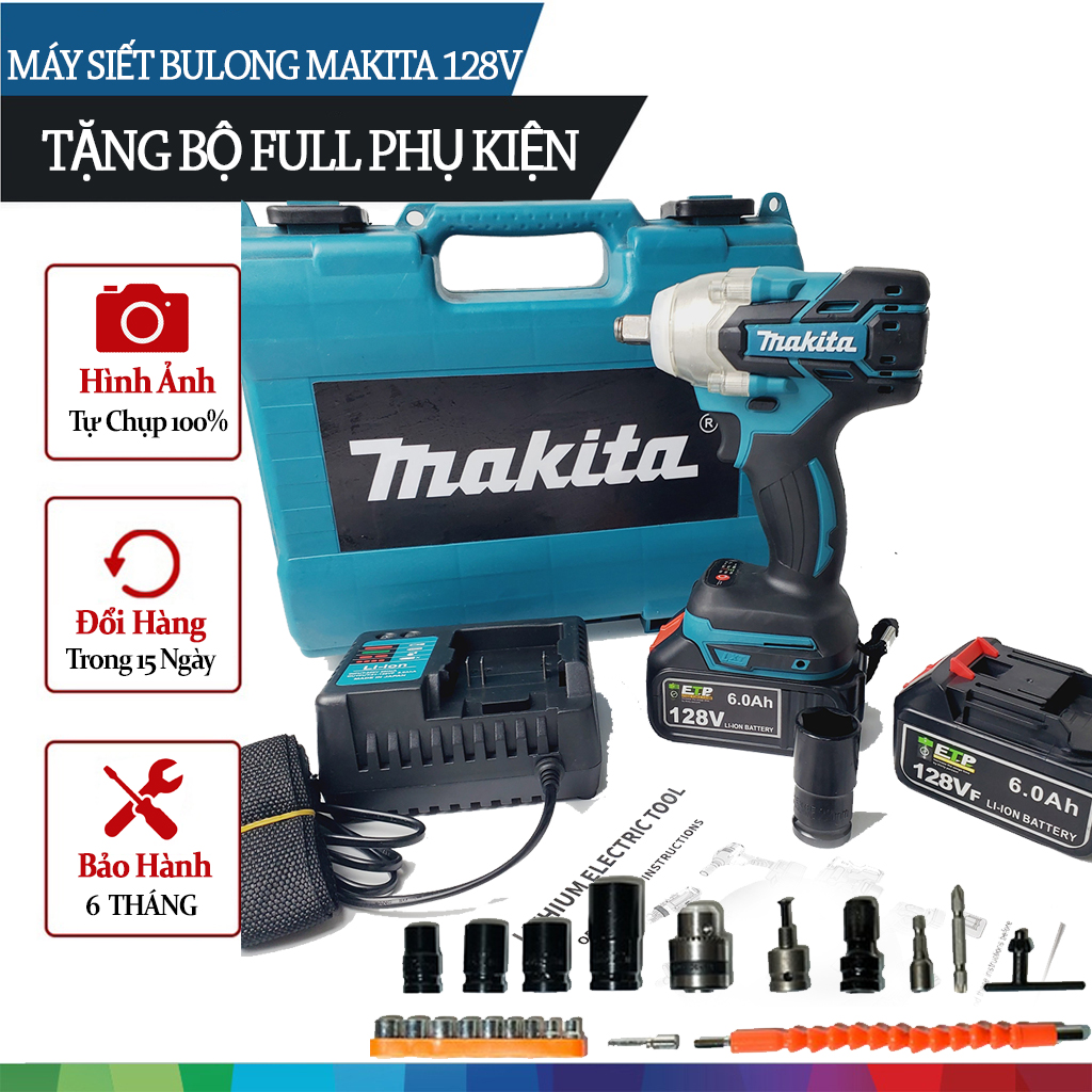 Máy Siết Bulong MAKITA 128V Lõi Đồng Không Chổi Than - Tặng Bộ Phụ Kiện