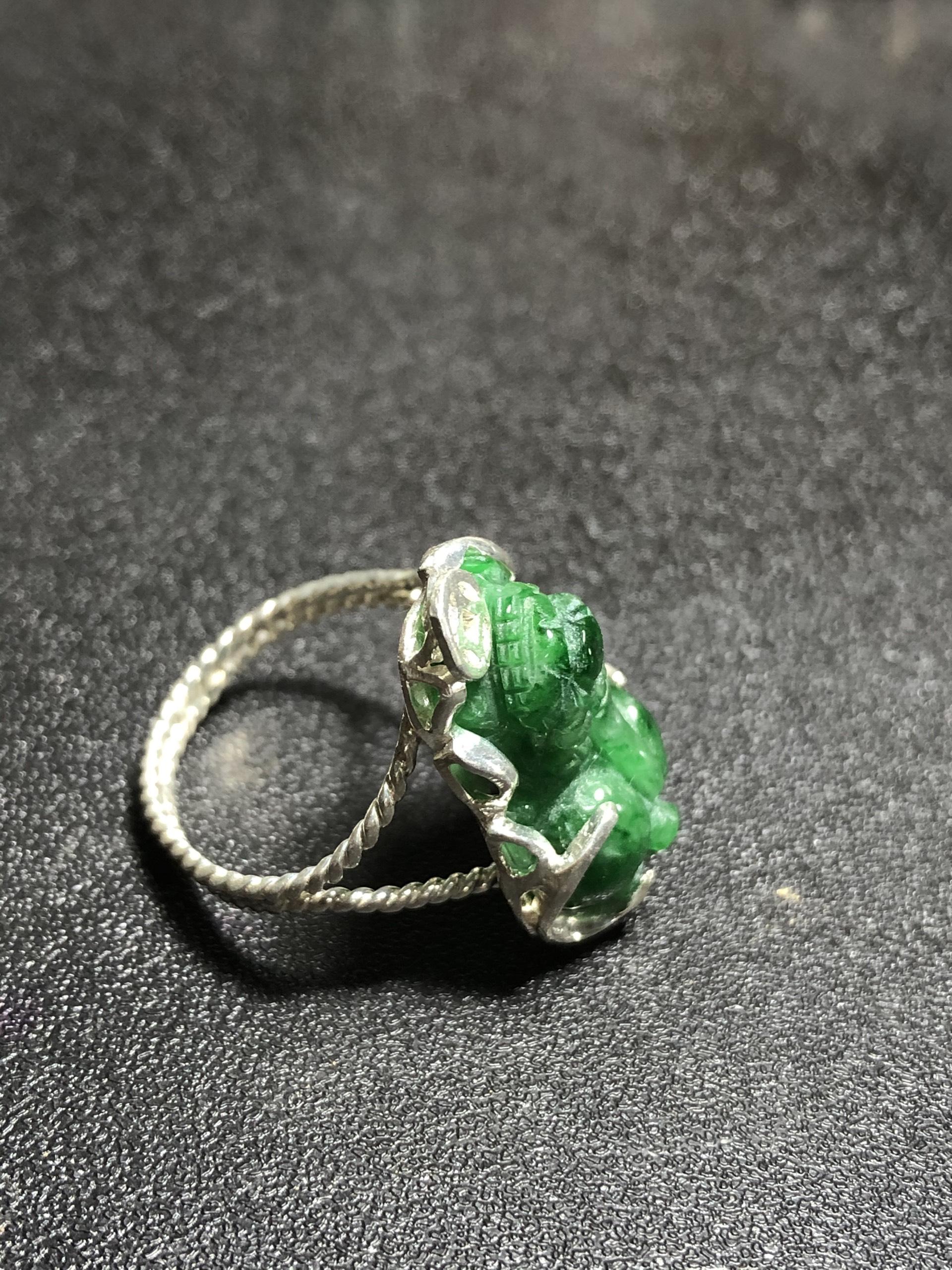 Nhẫn tỳ hưu cẩm thạch sơn thủy bọc bạc size 16mm