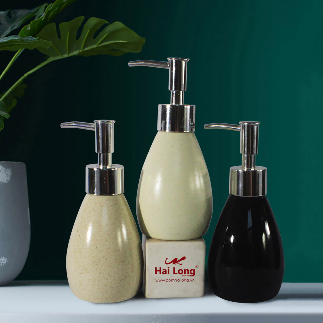 Bình đựng dầu xả sửa tắm gốm sứ - Có vòi phịt xoay 360 độ - ren nhựa kít (Nhiều màu)