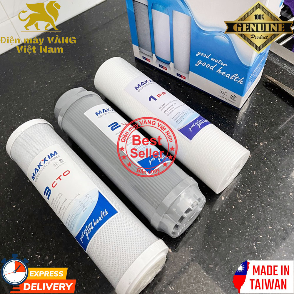 Bộ 3 lõi lọc nước 123 Makxim Đài Loan tương thích hầu hết với các loại máy lọc nước RO