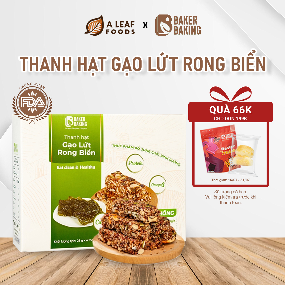 Thanh hạt gạo lứt rong biển Baker Baking 70% hạt, 30% gạo lứt không đường, thanh bar energy tiện lợi cho người eatclean, tập gym, tăng cơ
