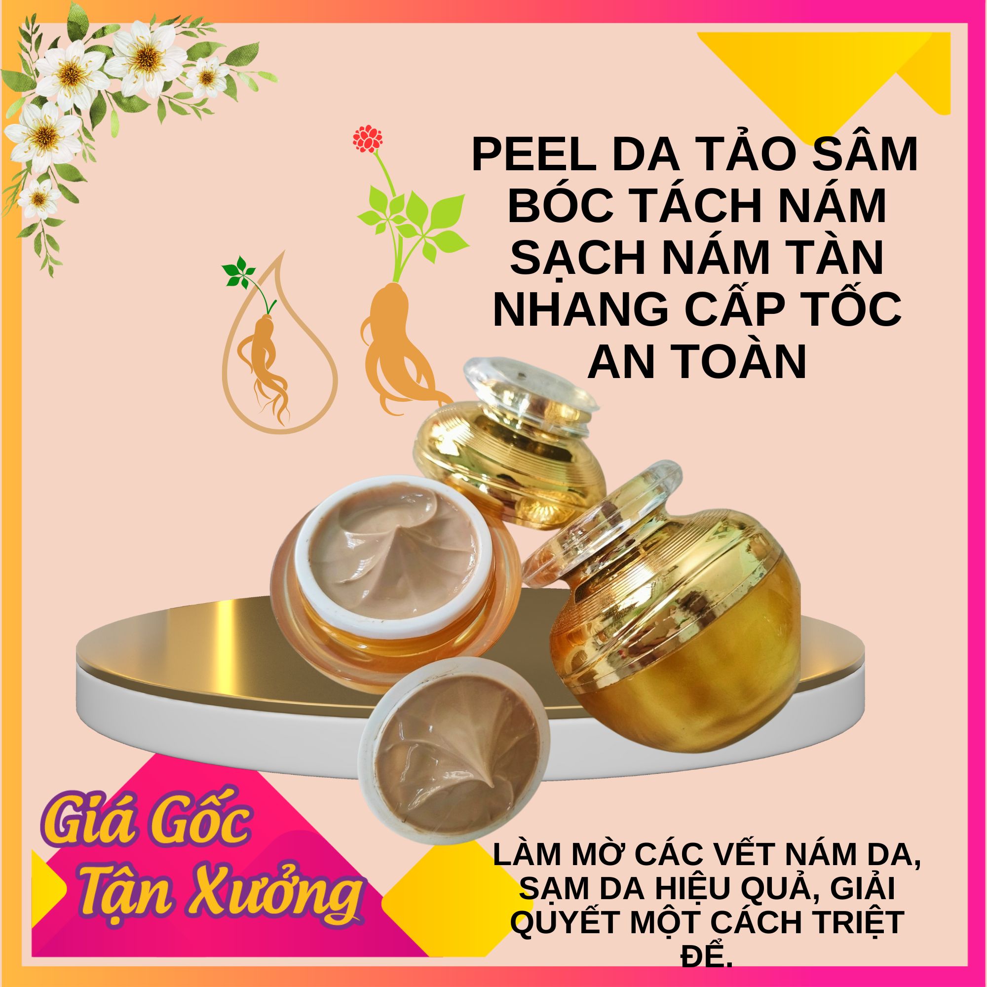Kem SÂM TƯƠI  TÁI TẠO DA MỚI làm sạch mụn nám viêm nàng lông thấm tán nhanh trên da hộp cao cấp cực đẹp 10gr-20gr