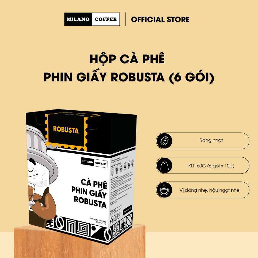 Cà phê phin giấy Robusta Milano Coffee - Hộp 6 gói x 10g
