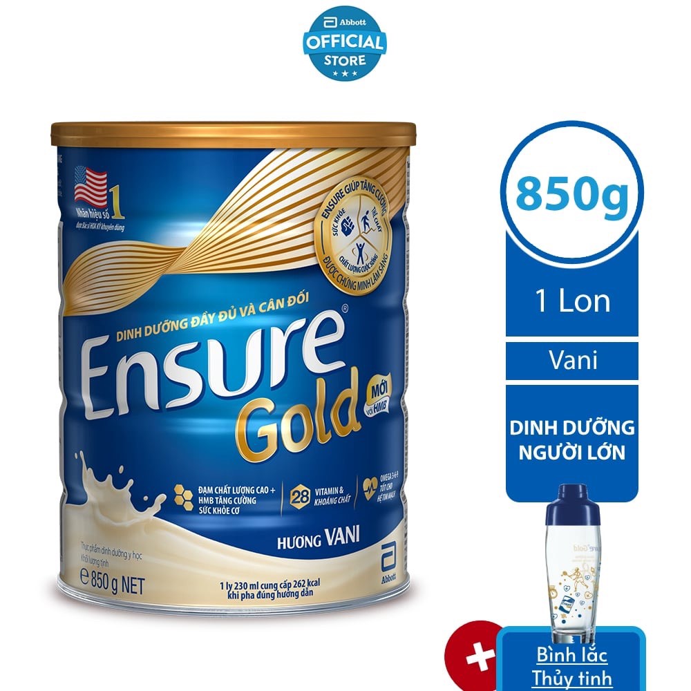 Sữa bột ensure gold vani 850g/lon