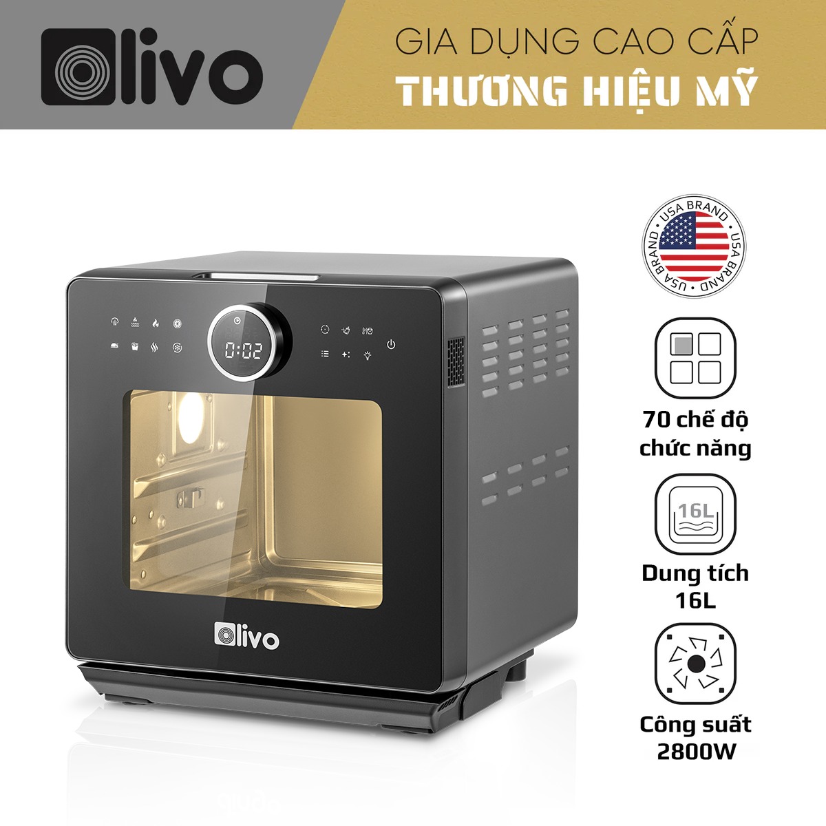 Nồi Chiên Hấp Đa Năng OLIVO SF16 PRO 2025 - Bản Nâng Cấp 70 Chế Độ Cài Sẵn, Toàn Bộ Khoang Nồi Và Phụ Kiện Bằng Inox 304 Cao Cấp, Dung Tích 16L, Vệ Sinh Dễ Dàng