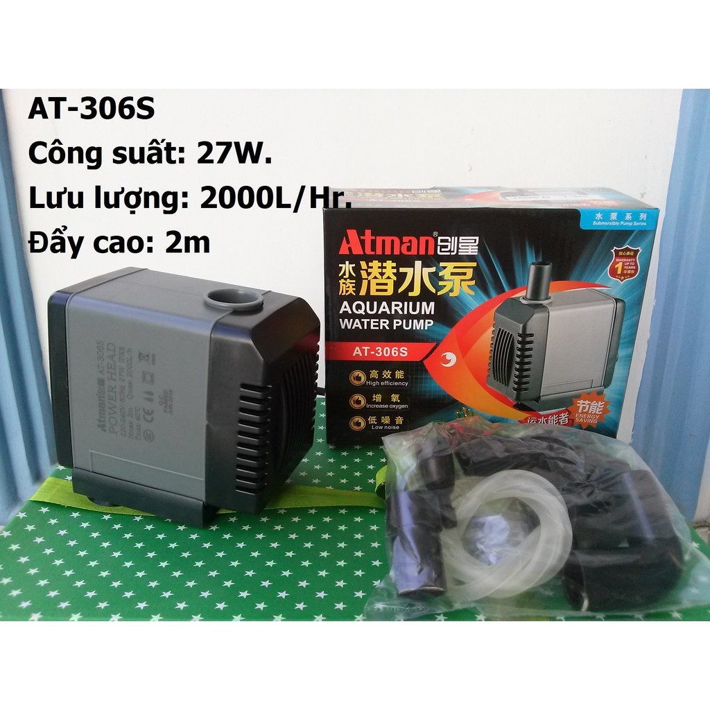 Máy bơm nước Atman 306S 27W-2000L/hr dùng cho hồ cá.