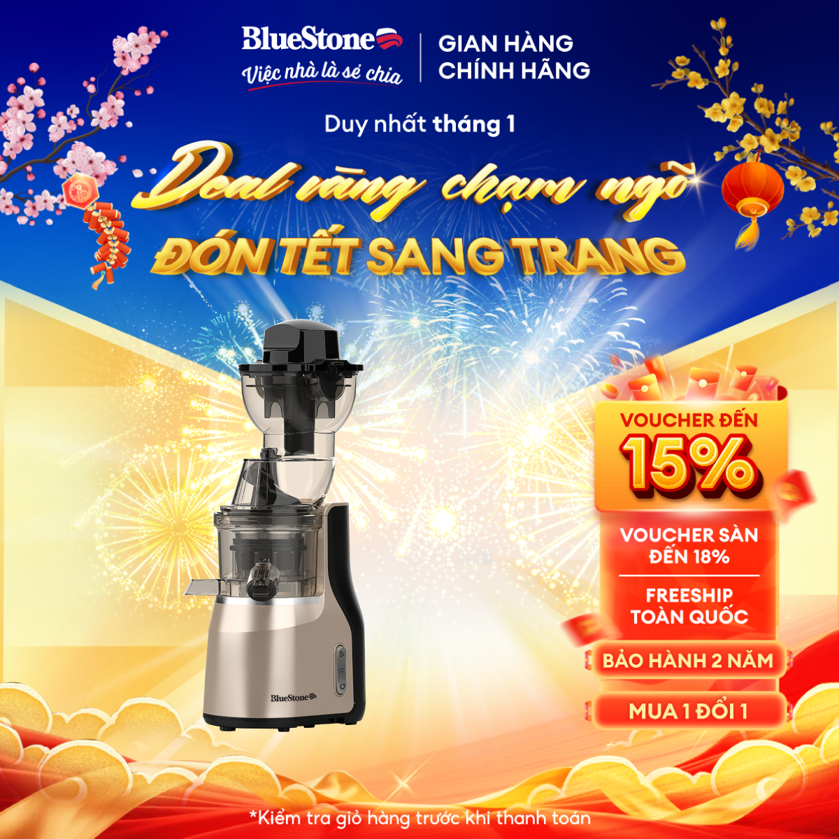 [Trả Góp 0%] Máy Ép Chậm BlueStone SJB-6568 - 250W - Tốc độ ép 45 - 55 vòng/phút - Bảo hành 2 năm - Hàng chính hãng