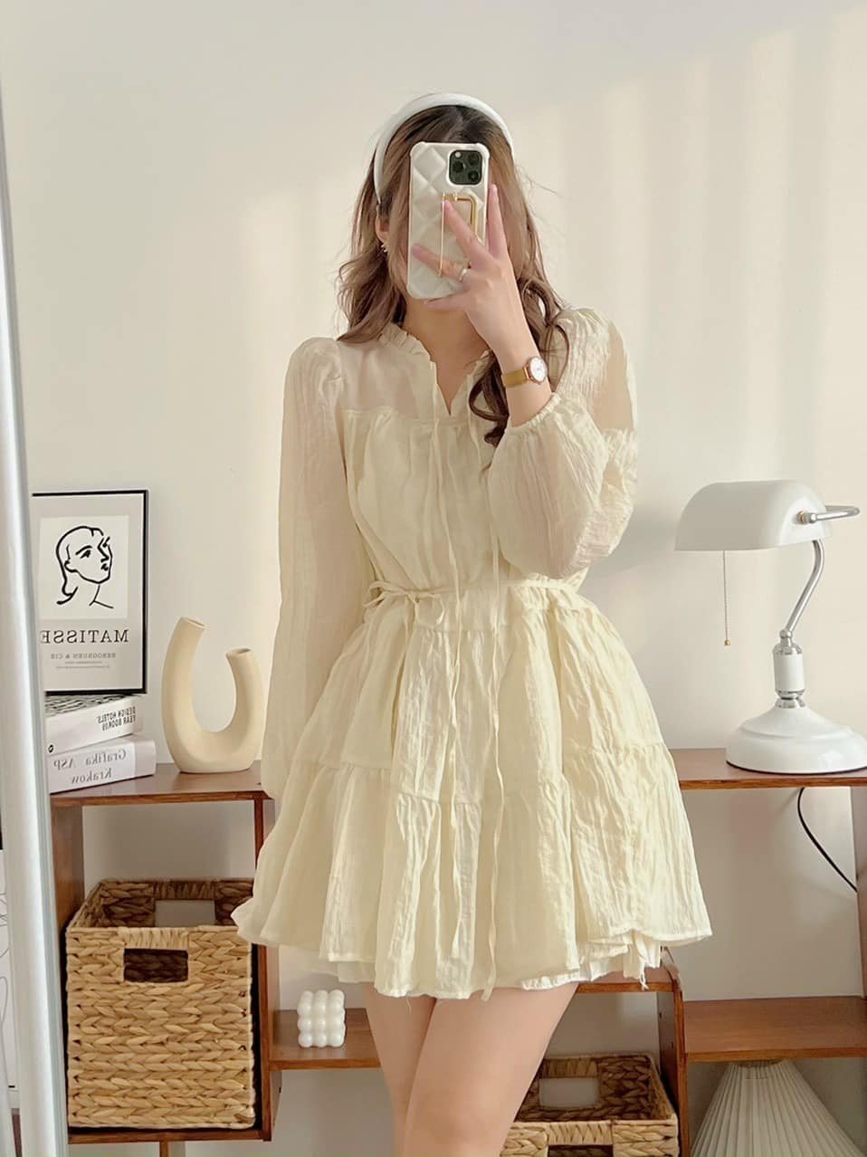 Váy/Đấm babydoll voan tơ 3 tầng dài tay ullzang
