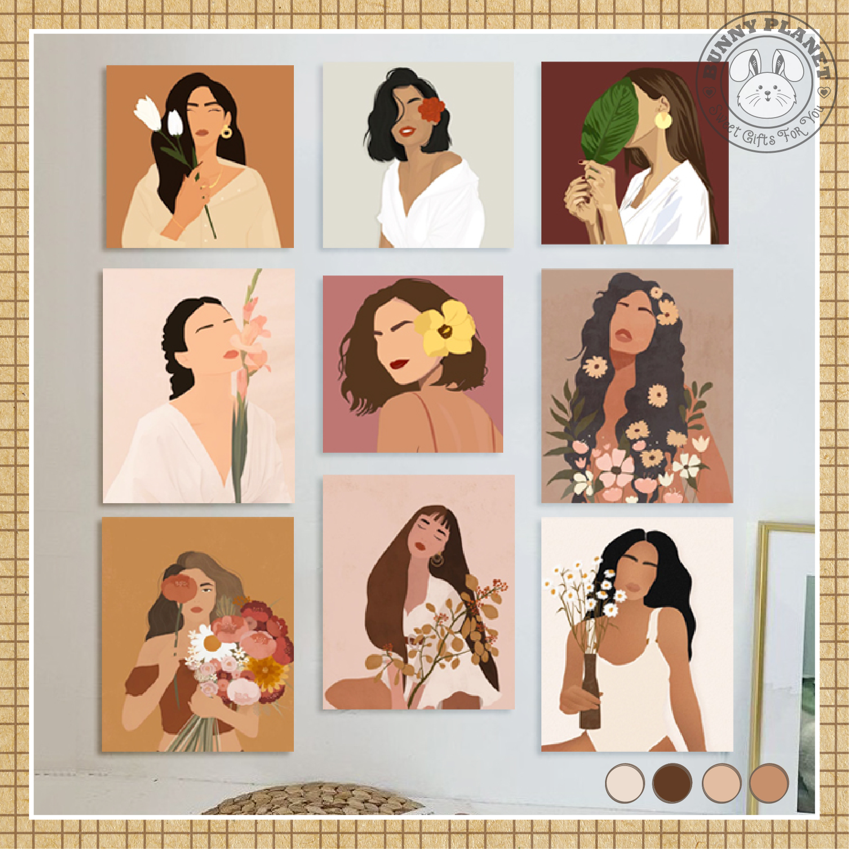 Set 9 Postcard Decor Tường Vintage Cô Gái Nghệ Thuật trang trí tường, bàn học