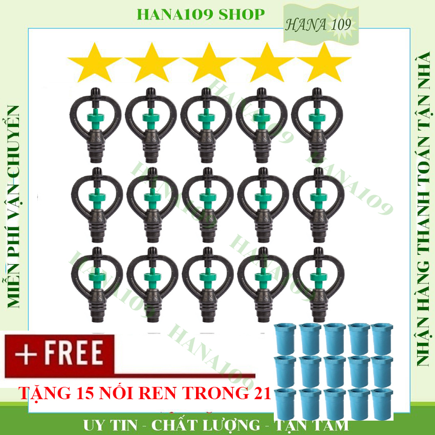 15 Béc tưới cây phun mưa cao cấp có bọc inox ren ngoài 21 BB 906 tặng15 nối 21 ren trong 21 chuyên tưới cây ăn trái cỏ trồng rau hoa cây cảnh