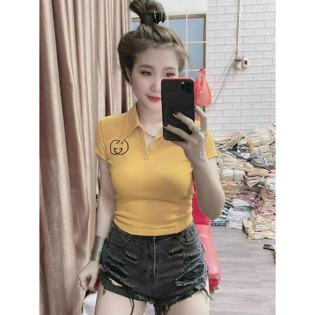 Áo Borip Cổ Bẻ Tay Ngắn In Hình Logo Nhỏ Cute TTSLA0441