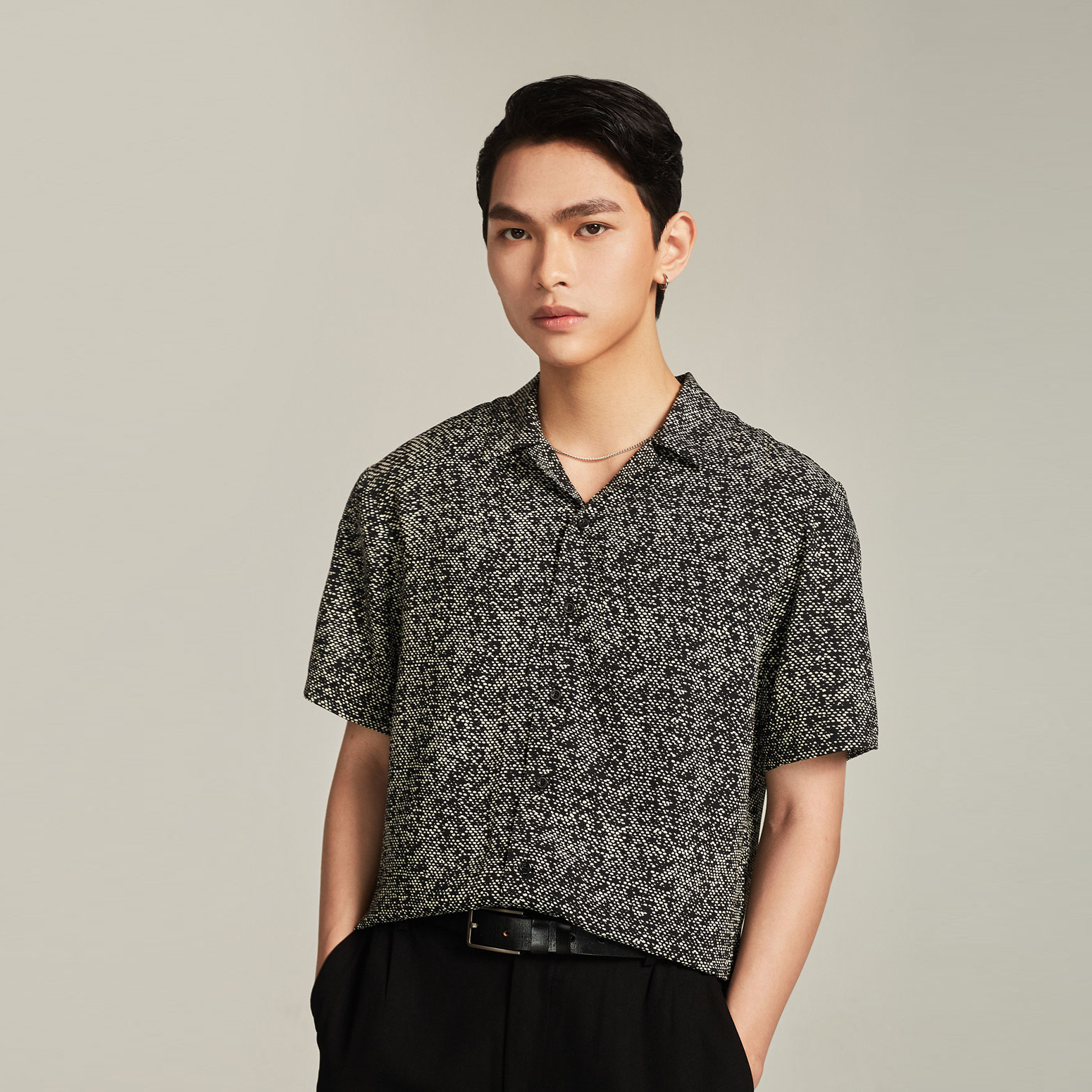 Áo sơ mi ngắn tay nam họa tiết highway menswear snake scales cuban shirt