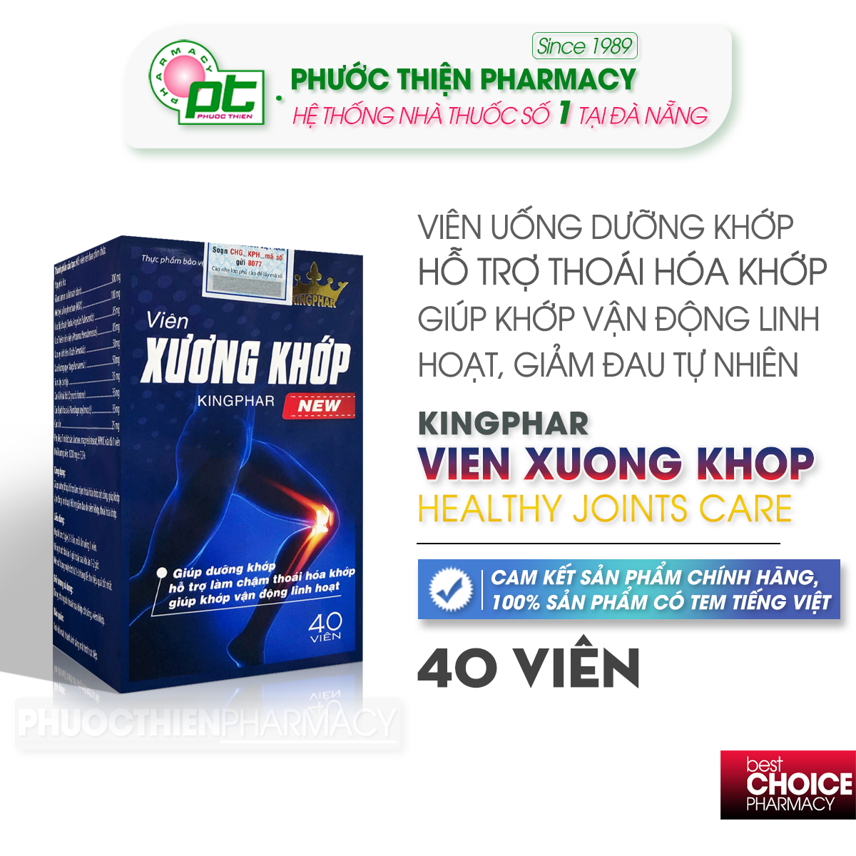 Viên xương khớp kingphar new - viên uống bổ khớp, giúp khớp hoạt động linh hoạt lọ 40 viên