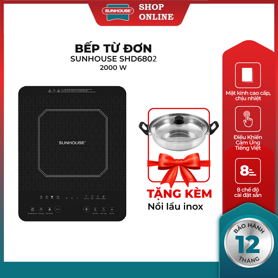 Bếp từ đơn sunhouse shd6802 - bếp điện cảm ứng - bảo hành 12 tháng