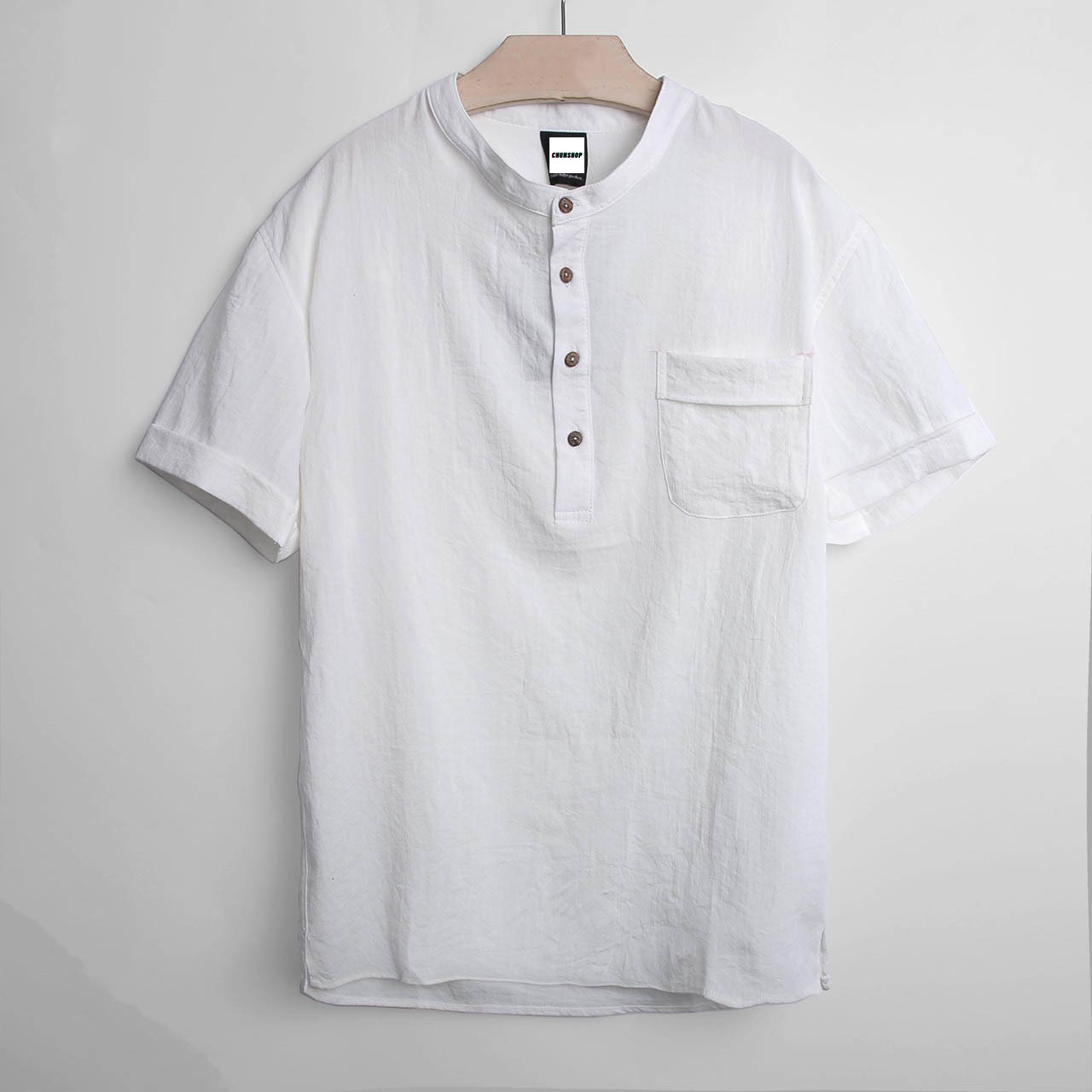 Áo Đũi Nam Cổ Tàu - Áo nam chất liệu vải đũi co giãn tốt, mặc mềm mịn và thoáng mát - Form áo rộng, kết hợp cổ tàu cá tính, năng động - CS16