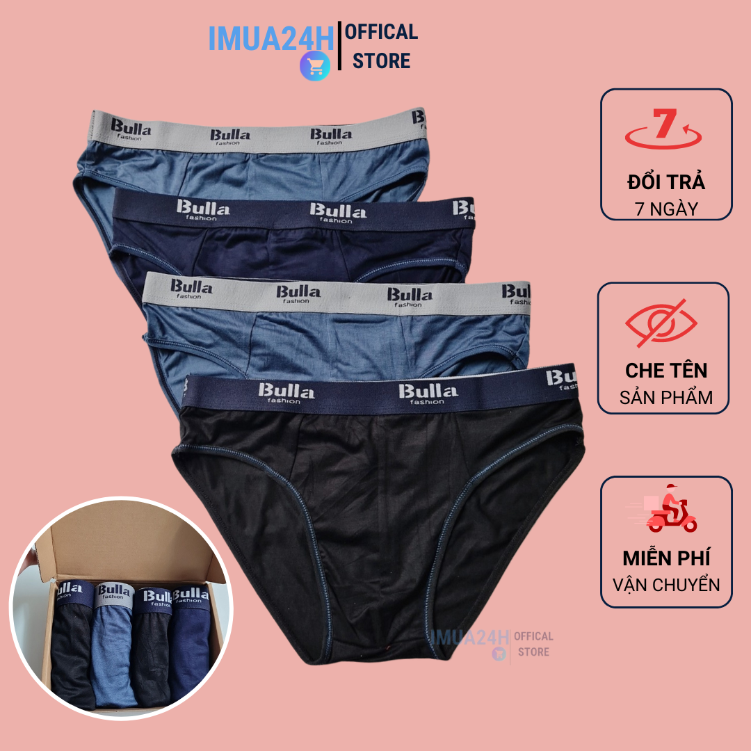 Hộp 4 quần lót nam cotton bulla vnxk co dãn 4 chiều thoáng mát thấm hút mồ hôi