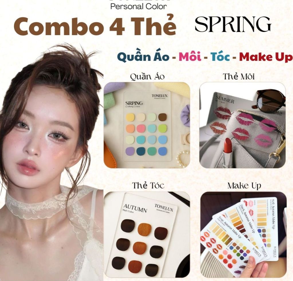 Bộ 4 Thẻ Spring Quần Áo – Son Môi – Tóc – Make Up Personal Color | Chọn Màu Hợp Tone Da Personal Color