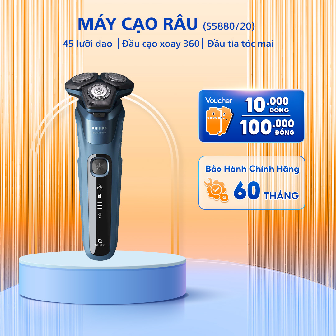 Máy Cạo Râu Khô và Ướt PHILIPS S5880/20, Đầu Cạo Linh Hoạt 360 độ, Tích Hợp Đầu Tỉa Tóc Mai, Bảo Hành 2 Năm
