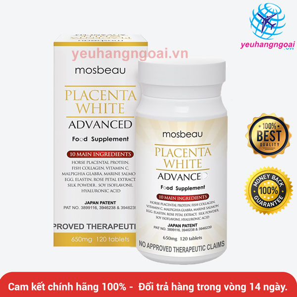 Viên uống trắng da, hỗ trợ giảm nám Mosbeau Placenta White Advanced 120 viên của Nhật .