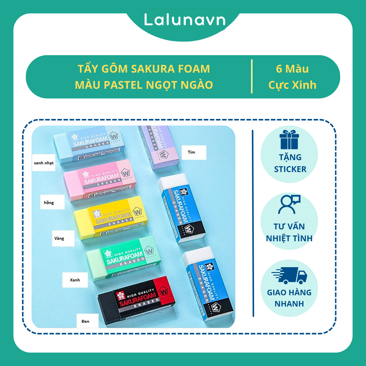 Tẩy gôm Sakura Foam Đủ màu Pastel ngọt ngào