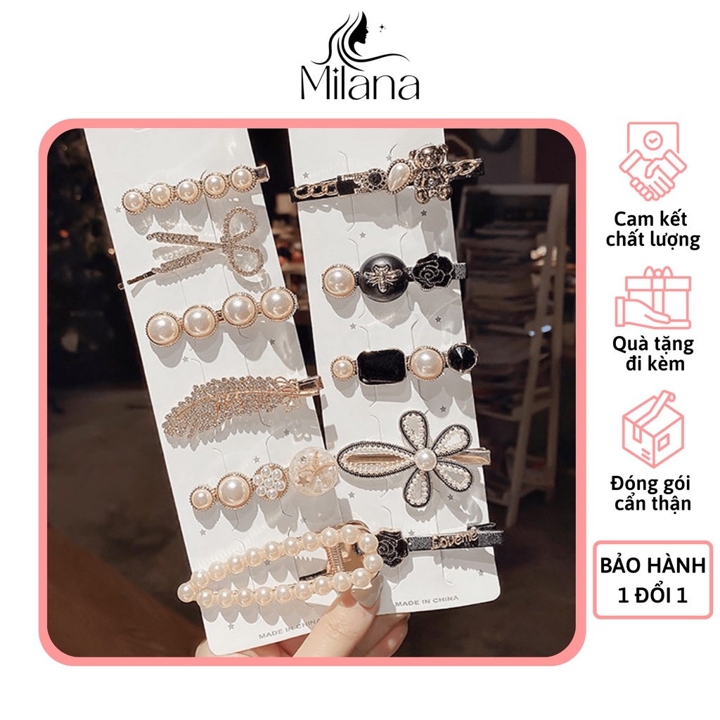 Kẹp tóc mái đính đá và ngọc phong cách Hàn Quốc tinh tế thời trang - Shop Milana
