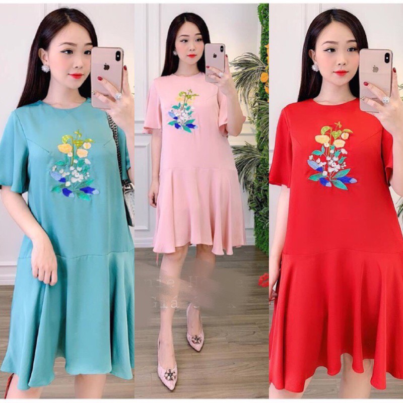 ĐẦM SUÔNG ĐUÔI CÁ THÊU HOA CAO CẤP - MT04