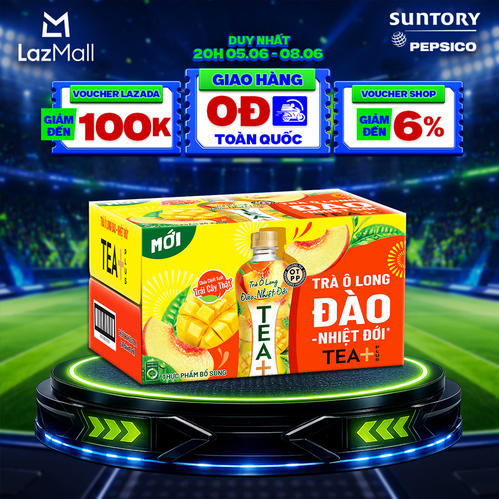 [SALE 6.6] Thùng 24 Chai Trà Ô Long Tea+ Đào Trái Cây Nhiệt Đới (450ml/chai)