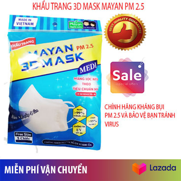 Khẩu trang y tế 3d mask mayan n95 pm2.5 - túi 5 khẩu trang