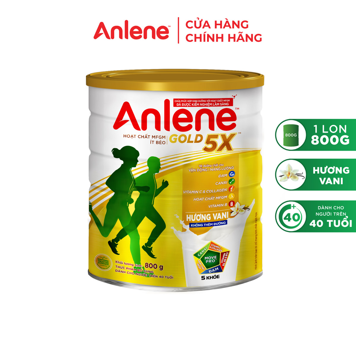 [ĐƠN 649K TẶNG BỘ 2 KHĂN] Sữa bột Anlene Gold 5X hương vani lon 800g